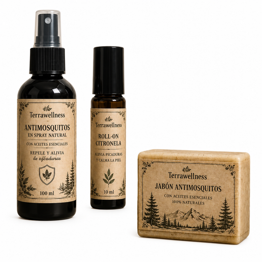 ¡Despídete de los mosquitos y da la bienvenida al verano! Jabón + Spray + Roll-On en un único pack pensado para acompañarte allá donde vayas. Ideal para casa, vacaciones, excursiones y noches al aire libre.